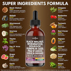 Black Walnut Wormwood Cleanse Drops - Liquid Soursop, Garlic, Pumpkin Seed, PAU D'Arco, Oil of Oregano, Turmeric, Berberine, Neem Extract, Hull Bark, Tincture - - 4oz