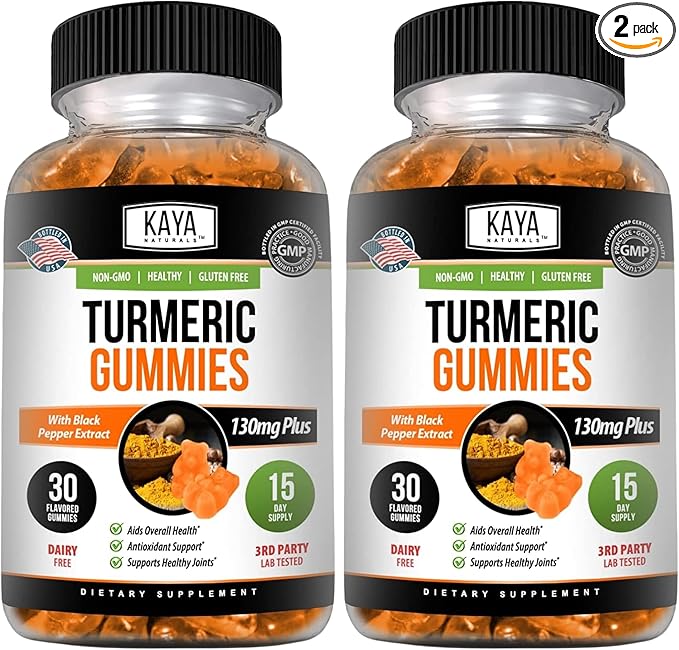 Kaya Naturals Turmeric Supplements Gummies - Pure Nature Turmeric Curcumin -Turmeric Ginger Gummies - 30 Count Gummy - Turmeric with Black Pepper Extract (Pack of 2)