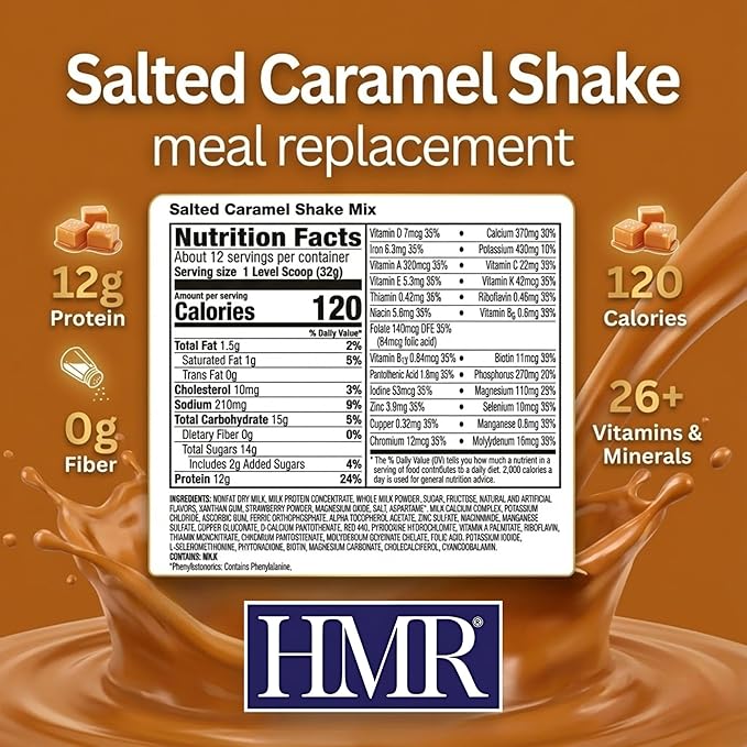 HMR 120 Shake Meal Replacement Powder | Salted Caramel Shake Mix to Support Healthy Weight Loss | 12g of Protein | Nutritional Drink | Low Calorie Food | 12 Servings