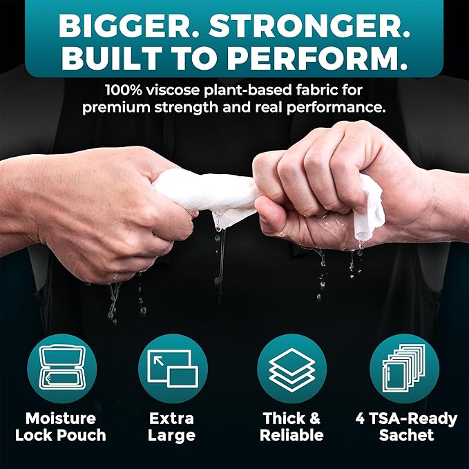 Body Wipes for Men (2pk) - 100 XL No Rinse Shower Sheets + 8 Travel Bath Wipes - 10 x 11.5" After Gym Adult Washcloths - Mens Deodorant & Face Towels For Camping Essentials, Survival Gear and Supplies