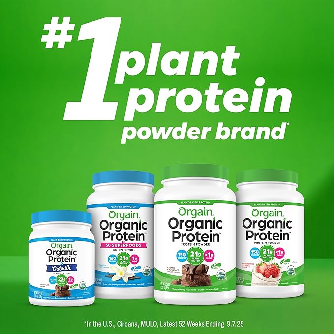 Orgain Organic Vegan Protein Powder, Peanut Butter - 21g Plant Protein, 7g Prebiotic Fiber, Low Net Carb, No Dairy Ingredients, No Added Sugar, For Shakes & Smoothies, 2.03 lb (Packaging May Vary)