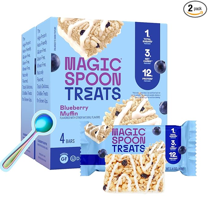 Magic Spoon Treats - 8 High Protein Bars, Blueberry Muffin - High Protein Gluten Free Snack - Sugar & Gluten Free Protein Cereal Bar - Low Carb & Keto Friendly - Healthy Snacks for Adults
