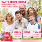 2 Pack Vegan Iron Gummies for Adults & Kids - with Vitamin C, A, B-Complex, Folate, Zinc, and Biotin - for Blood Building & Energy Support, 120 Gummies