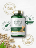 Carlyle Korean Ginseng Capsules | 2000mg Extract | 200 Count | Non-GMO and Gluten Free Formula | Standardized Panax Ginseng Supplement