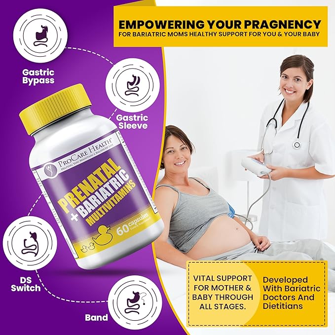 ProCare Health Prenatal Bariatric Multivitamin with Iron (60 Easy to Swallow Capsules) – for Women, Bariatric Vitamins for Gastric Bypass & Gastric Sleeve (1 Month Supply)