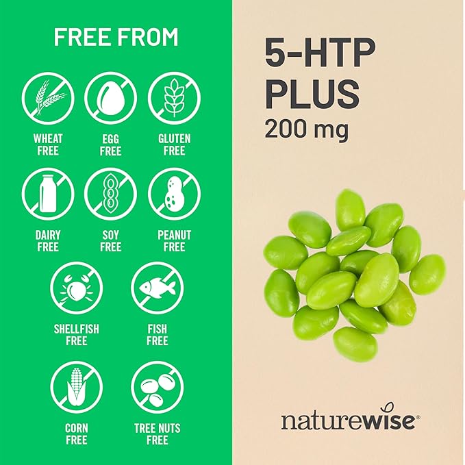 NatureWise 5-HTP 200mg Supplement from Griffonia Seeds with Cofactor Vitamin B6 - Mood Support and Natural Sleep Aid for Adults - Delayed-Release, Vegan - 30 Count[1-Month Supply]