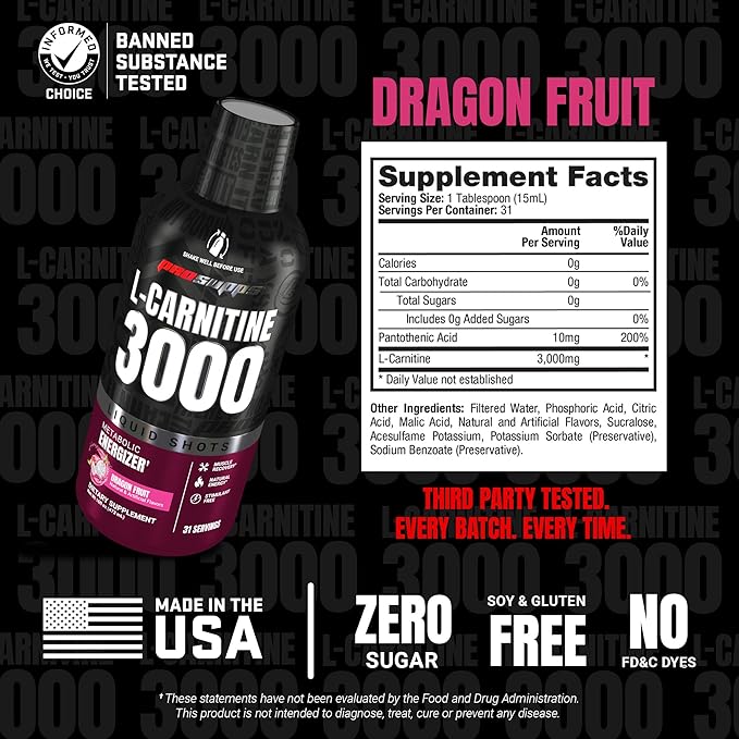 ProSupps L-Carnitine Liquid 3000, Stimulant-Free Liquid Shots for Men & Women - Clean Workout Drink for Energy, Performance & Muscle Recovery - No Sugar, No Carbs - 31 Servings, Dragon Fruit
