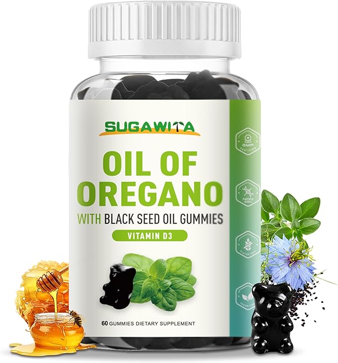 Oil of Oregano with Black Seed Oil + Vitamin D3 | 3 in 1 Oregano Oil 500mg Gummies for Immune Health | Retains High Concentrated Carvacrol & Thymoquinone | Non-GMO, Vegan | 60 Chews