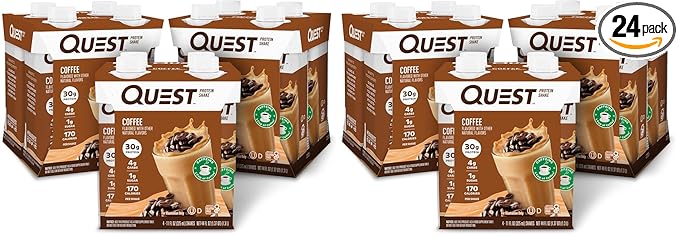 Quest Nutrition Ready to Drink Coffee Protein Shake, 30g Protein, 4g Carb, 1g Sugar, Gluten Free, Keto Friendly, 4 Count (Pack of 6)