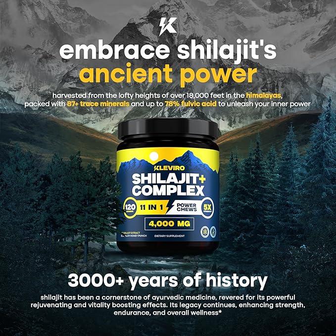 KLEVIRO 30:1 Shilajit Gummies for Men | 78% Fulvic Acid | 11-in-1 Complex with Ashwagandha, Tongkat Ali, Manuka Honey, Rhodiola, Lion's Mane | No Added Sugar | GMP Certified & Lab Tested