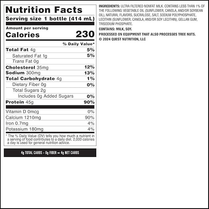 Quest Nutrition Strawberry Protein Shake, 45g Protein, 2g Sugar, 4g Net Carbs, Ready to Drink, Gluten Free, 12 Count