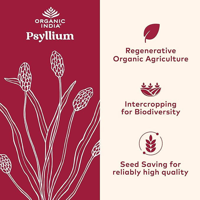 ORGANIC INDIA Whole Psyllium Husk Powder Organic - Psyllium Husk Fiber Supplement, Digestion Support, Vegan, Gluten-Free, Non-GMO, Soluble & Insoluble Fiber Source - 12 oz (Pack of 2)