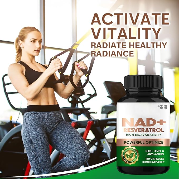 NAD+ Resveratrol Supplement 120 Capsules, Supports Healthy Aging, Cellular Energy, Metabolism & Brain Boost for Men & Women