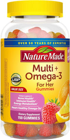Nature Made Womens Gummy Multivitamins with Omega-3, Multivitamin for Women for Daily Nutritional Support, 150 Gummies, 75 Day Supply, (Pack of 2)
