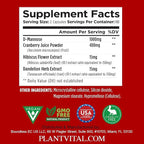 Plantvital D Mannose Capsules with Cranberry - D-mannose 1000mg per serving - High Potency for Bladder, Kidney and Urinary Tract Support - Cranberry Powder with Hibiscus and Dandelion- 6 Months Supply