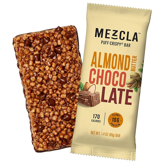 Mezcla Puff Crispy Protein Bars, Gluten Free & Vegan Protein Bars, 10g Protein, Alt for Crispy Rice Treat, Granola Bars & Breakfast Bars, Healthy Snacks for Adults, Almond Butter Chocolate, 1 Count