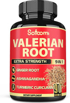 Satoomi Valerian Root Capsules - 9 Natural Herbs - Ashwagandha, Turmeric, Ginger, Ceylon Cinnamon - 90 Caps for 3-Month Supply