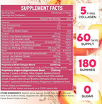 Collagen Gummies for Women, Hydrolyzed Collagen Peptides Type I, II, III, V, X, 0 Sugar - Collagen Gummies for Skin, Wrinkles, Hair, Nails, Digestive & Immune Health, 60 Days Supply