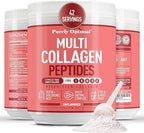 Purely Optimal Collagen Peptides Powder - 5 Types Hydrolyzed Collagen Peptides with Biotin, B12, & Hyaluronic Acid for Hair, Skin, Nails, Bones & Joints - Unflavored, Easy Mixing, 16oz, 42 Servings