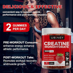 Creatine Monohydrate Gummies 5000mg – Sugar-Free, Vegan, Gluten-Free – Enhanced with Vitamin B12 & L-Taurine for Muscle Growth, Recovery & Strength – Delicious Strawberry Flavor, 60 Count