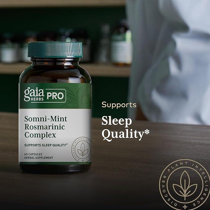 Gaia Herbs Pro Somni-Mint Rosmarinic Complex - Sleep Health & Relaxation Support Supplement* - Restful Sleep Support* with Spearmint, Green Tea & Lemon Balm - 60 Capsules (30 Servings)