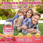 Calcium Citrate Gummies - 1200mg Calcium Gummies Supplements for Women & Men with Vitamin D3, K2, Magnesium, Zinc High Absorption for Bone, Muscle & Immune Support, Raspberry Flavor, 60 Count