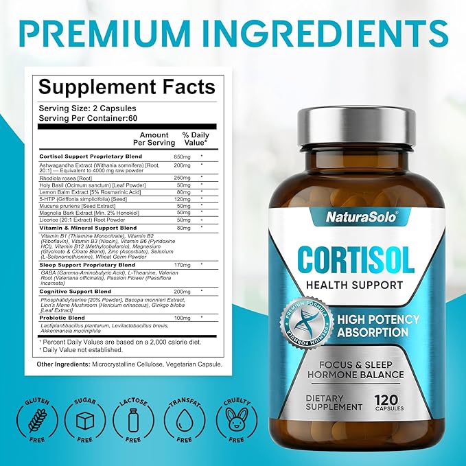 Cortisol Supplements for Women/Men, All-Natural Cortisol Reducer for Women & Men - Ashwagandha, Rhodiola Rosea & L-Theanine Formula to Manage Stress, Balance Hormones & Improve Sleep