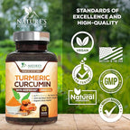 Turmeric Curcumin Supplement - 95% Curcuminoids with Organic Turmeric & BioPerine Black Pepper for Best Absorption - Daily Joint & Immune Health Support, Vegan, Non-GMO, Bottled in USA - 120 Capsules