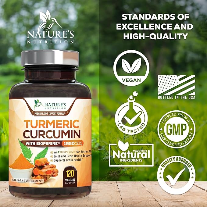 Turmeric Curcumin Supplement - 95% Curcuminoids with Organic Turmeric & BioPerine Black Pepper for Best Absorption - Daily Joint & Immune Health Support, Vegan, Non-GMO, Bottled in USA - 120 Capsules