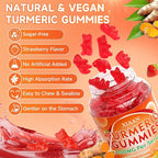 Turmeric Gummies 1000mg, Organic Turmeric Curcumin Supplement with Black Pepper for Immune & Muscle Support, Sugar-Free/Vegan/Gluten-Free, Strawberry Flavor 120 Count