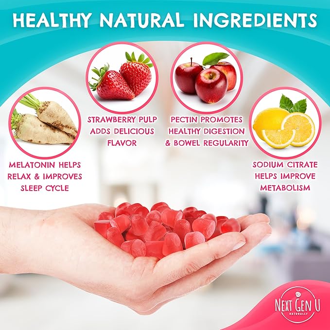 Melatonin Gummies - 10 mg Dietary Supplement - Strawberry Flavored - 120 Vegan Gummies - by NextGenU
