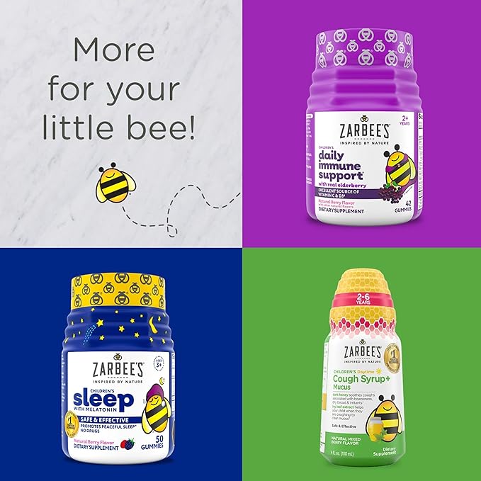 Zarbee’s Complete Kids Multivitamin Gummies + Immune Support, Berry Flavor, Honey-Sweetened, Gluten-Free & Gelatin-Free, Vitamins A, C, D3, E, B6, B12, Folic Acid & B-Complex, 70 Count