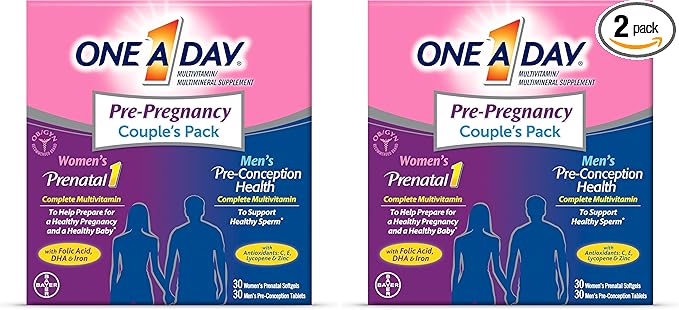 A Day Men's & Women's Pre-Pregnancy Multivitamin Softgel Including Vitamins A, Vitamin C, Vitamin D, B6, B12, Folic Acid & More, Supplement for Before, During, and Postnatal, 60 Count (Pack of 2)