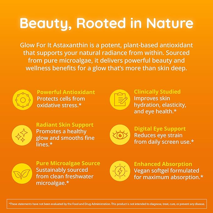 Astaxanthin Supplement 12mg | Plant-Based Antioxidant for Skin Hydration, Elasticity & Radiant Glow | From Algae Extract | Non-GMO, Vegan, Made in USA | 2 Month Supply, 60 Softgels