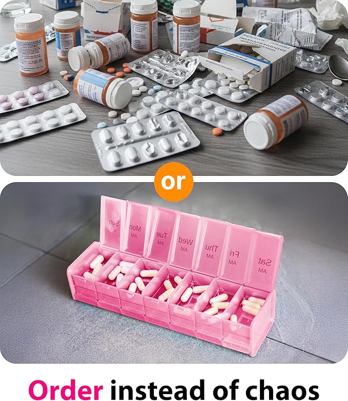 Extra Large Pill Organizer - XXL Vitamin Holder for Weekly Supplements - Double Sided Pill Box 7 Day with Big AM PM Compartments Huge Daily Medicine Dispenser 2 Times a Day Reliable and Easy-to-Use