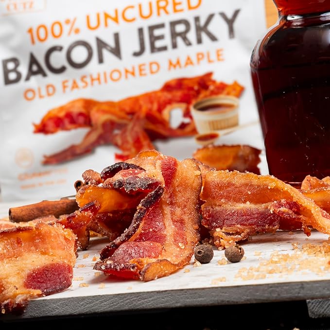 Old Fashioned Maple Bacon Jerky, Candied Jerky with 16g Protein Per Bag, Tender & Easy to Chew Fully Cooked Bacon, USA Made High Protein Carnivore Snacks (2 Bags)