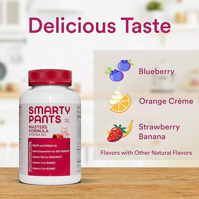 SmartyPants Multivitamin Gummy for Women 50 and Over: Omega 3 Fish Oil (EPA/DHA),Methylfolate,CoQ10,Vitamin D3,C,Vitamin B12,B6,A,K & Zinc,Biotin,Gluten Free,(30 Day Supply),120 Count (Pack of 2)