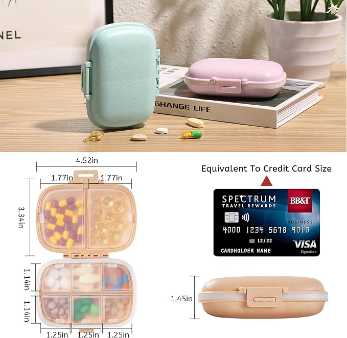 4 Pack Pill Organizer - Travel Pill Box with Label, 8 Compartment Daily Pill Case for Pocket Purse, Medicine Case, Waterproof Portable Pill Supplement Case, Travel Pill Container to Hold Vitamin