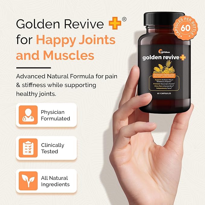 UpWellness Golden Revive + Joint Support Supplement Featuring Turmeric with Black Pepper, Quercetin, and Magnesium- Turmeric Boswellia Supplement - 6 Active Ingredients for Joint Care - 60 Capsules