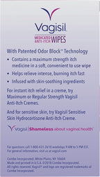 Vagisil Wipes, Anti-Itch Medicated Feminine Vaginal Wipes, Maximum Strength, Instant Relief, 20 Wipes (Pack of 3)