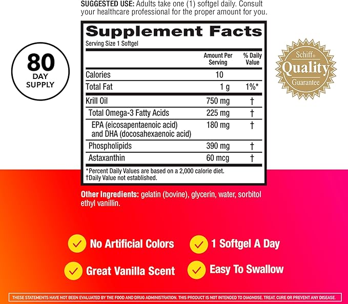 MegaRed Antarctic Krill Oil 750mg, Omega 3 Fatty Acid Supplement, Ultra Concentrate EPA & DHA Softgels, Antioxidant Astaxanthin, Heart Health Supplement with No Fish Oil Aftertaste, 80ct