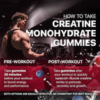 Creatine Monohydrate Gummies 5000 mg – Vegan, Sugar-Free Pre Workout Creatine for Men & Women – Raspberry & BlackBerry Flavored Chewable Creatine Monohydrate, 120 Gummies (30-Day Supply)
