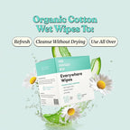 Her Fantasy Box | Everywhere Wipes – 100% Organic Cotton, Gentle & Refreshing, pH-Balanced, Fragrance-Free, Plant-Powered for Body, Face & Intimate Areas, Ideal for Sensitive Skin - 16 Pack, 240 Wipes