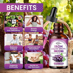 2 Pack Liquid Iron Supplement for Women, Men & Kids - Liquid Iron Drops with Folate, Vitamin C, B6, B12 for Anemia, Red Blood Cell, Energy Support - Grape Flavor