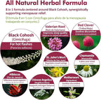Black Cohosh Liquid Drops for Menopause Hot Flashes, 8-in-1 Herbal Supplements Tincture w/Red Clover, Motherwort Extract for Night Sweats. Cimicifuga & Valeriana para Menopausia. 2oz