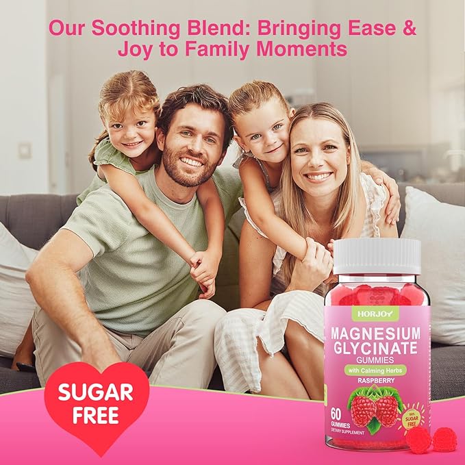 Magnesium Glycinate Gummies 600mg, Sugar Free Magnesium Gummies for Adults with Ashwagandha, Lemon Balm & GABA for Sleep, Mood Support and Relaxation, Vegan, 60 Raspberry