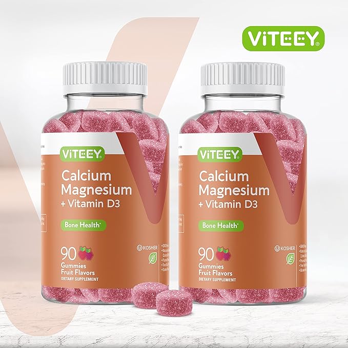 VITEEY Calcium Gummies with Vitamin D3 and Magnesium Supplement for Bone Health - Chewable Calcium Supplements for Women & Men - Gluten-Free, Non-GMO - 180 Count