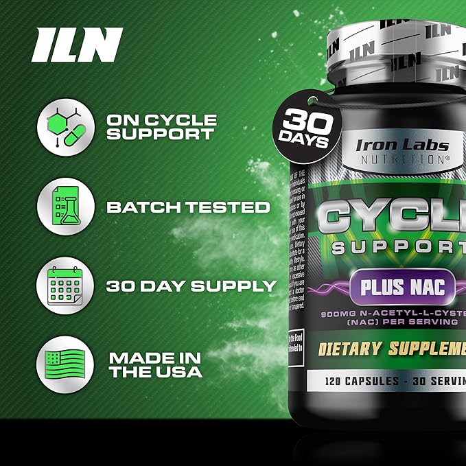 Iron Labs Nutrition: Cycle Support Plus NAC (N-Acetyl-L-Cysteine) - On Cycle Support Supplements for Men - N Acetyl L Cysteine and Milk Thistle (120 Capsules)