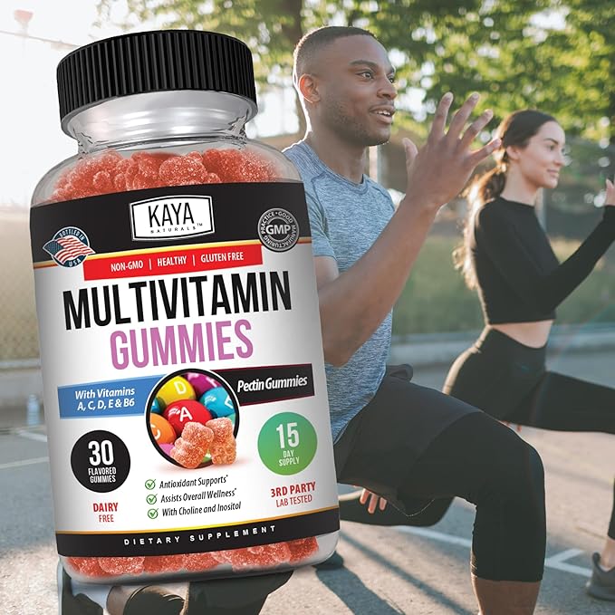 Kaya Naturals Adult Multi Vitamin Gummy, Biotin, Vitamin A, B-12, C & E, Including Zinc, Folic Acid, Strawberry Flavor - Gluten-Free Multivitamins Sweet Adult Gummies (Pack of 2)