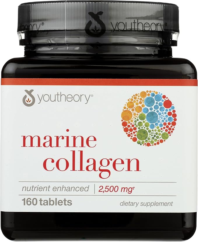 Youtheory Marine Collagen Tablets - 2,500 mg Fish-Sourced Collagen Peptides- with Vitamins A, C, E, B6 & B12 - Supports Joint & Nail Health* - Highly Absorbable - 160 Tablets (32-Day Supply)